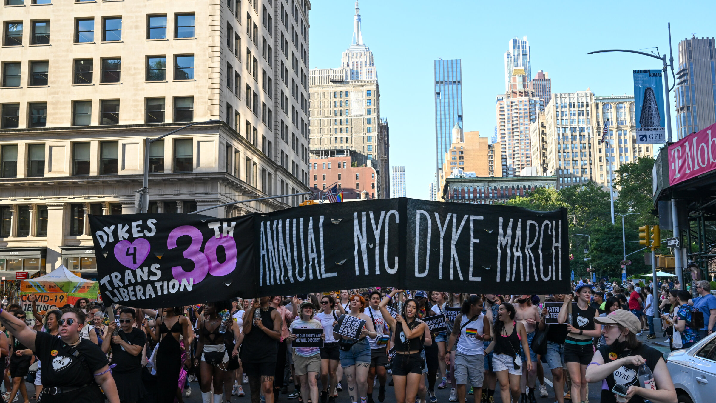 People participate in the 30th Annual New York City Dyke March on June 25, 2022.