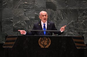 Israeli Prime Minister Benjamin Netanyahu at the United Nations General Assembly in New York on Sept. 27, 2024. 