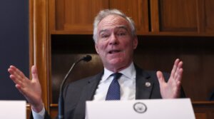 Sen. Tim Kaine, a Virginia Democrat, on May 14, 2025 in Washington, DC. (Jemal Countess/Getty Images for Student Borrower Protection Center)