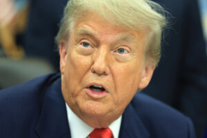 President Donald Trump delivers remarks in the Oval Office at the White House on June 27.