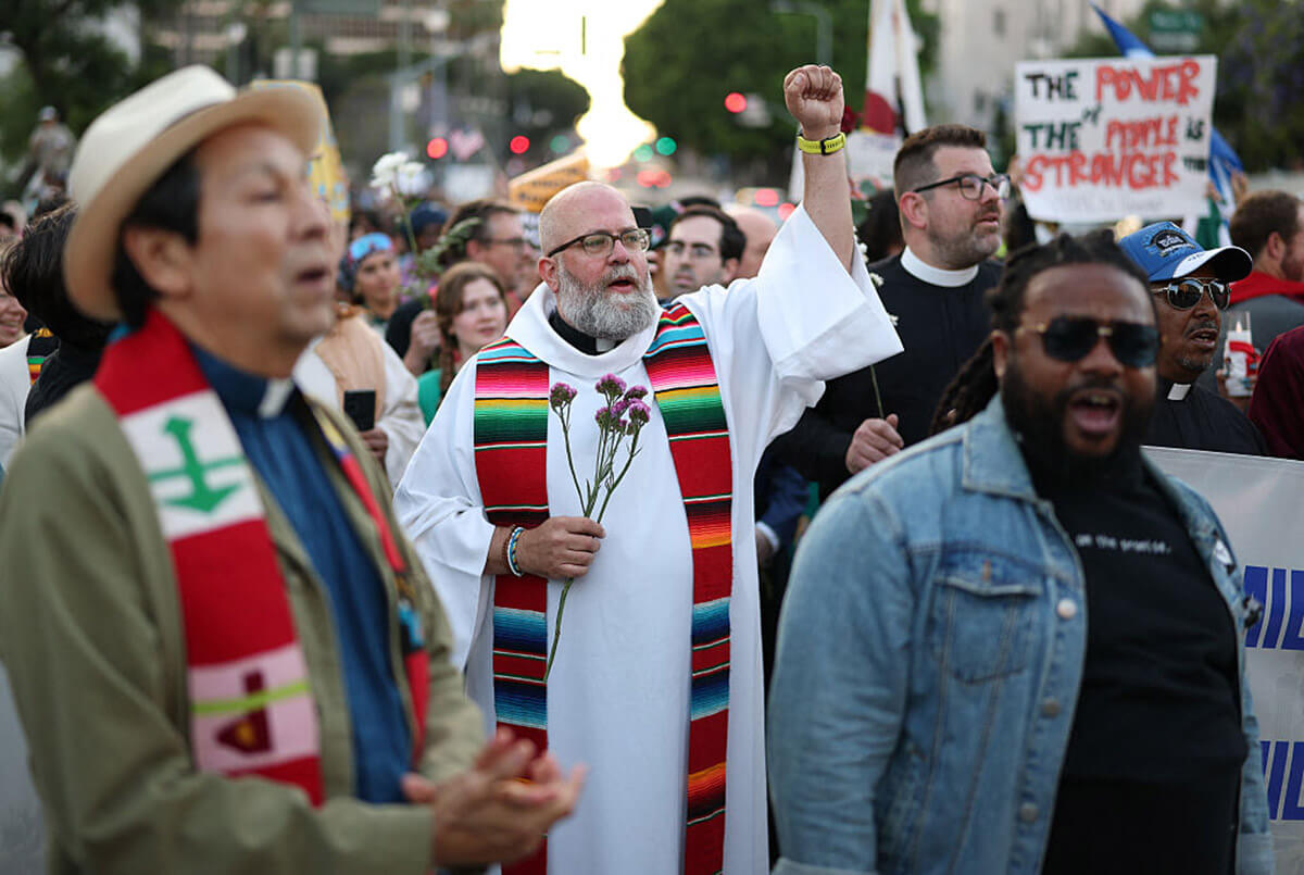 Faith leaders gathered in Los Angeles for a prayer vigil and march to protest President Donald Trump’s immigration crackdown on June 10, 2025.
