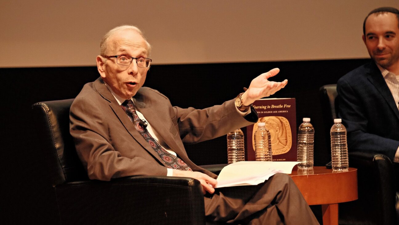 Historian Jonathan Sarna and Zev Eleff of Gratz College speak on a panel on “Jews of the Gilded Age” at the American Jewish Historical Society in Manhattan, Oct. 2, 2022. (Courtesy Center for Jewish History)