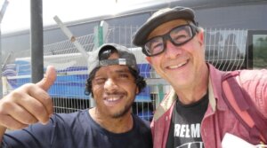 Awdah Hathaleen, left, with Kehilla Community Synagogue member Jim Haber. 