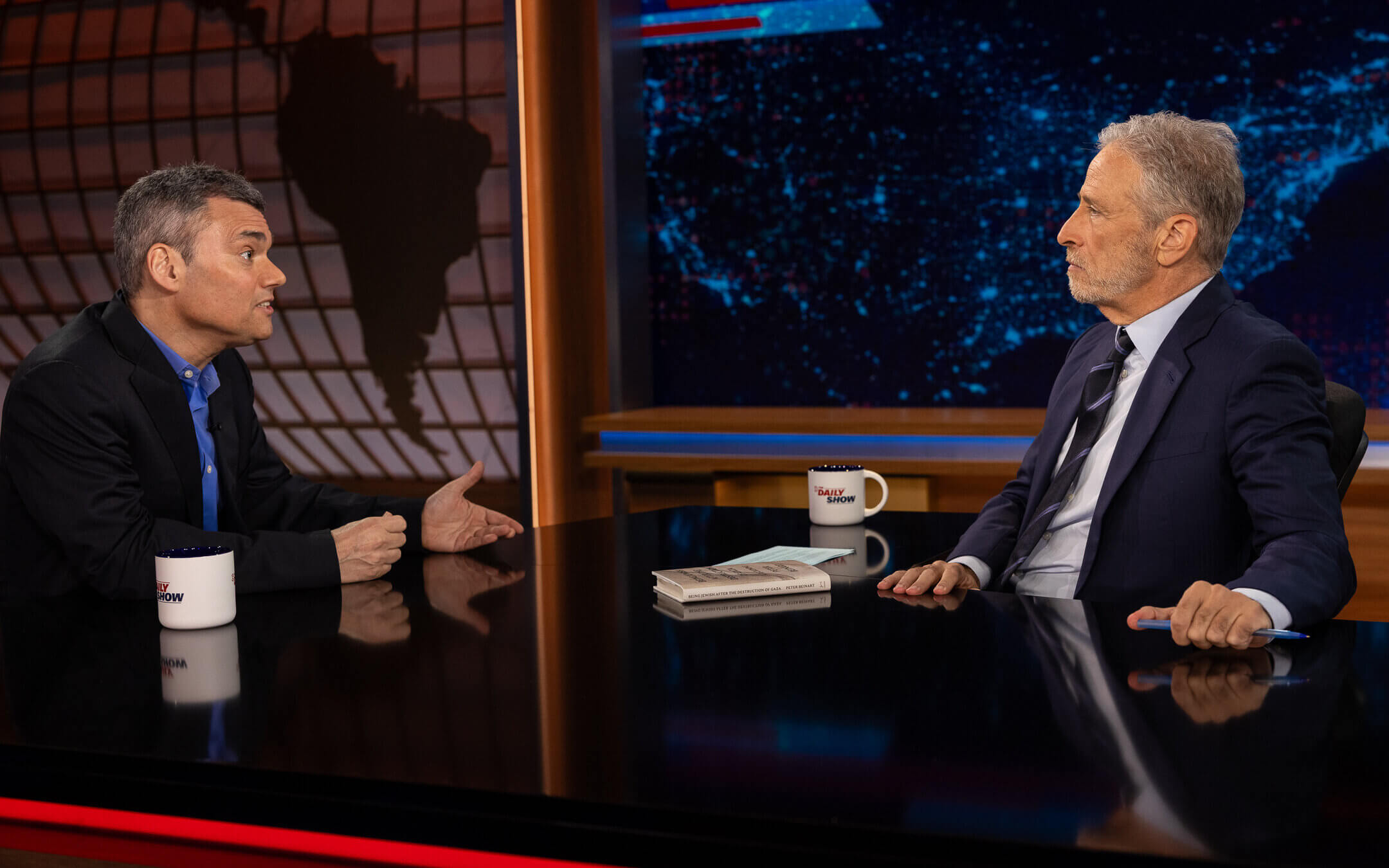 Jon Stewart and Peter Beinart have a serious conversation on Monday, July 28's episode of <i>The Daily Show</i>.