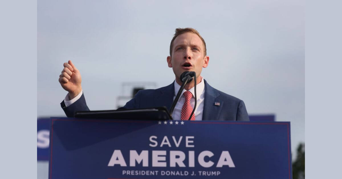 Max Miller speaks at a  Trump rally in 2021. 