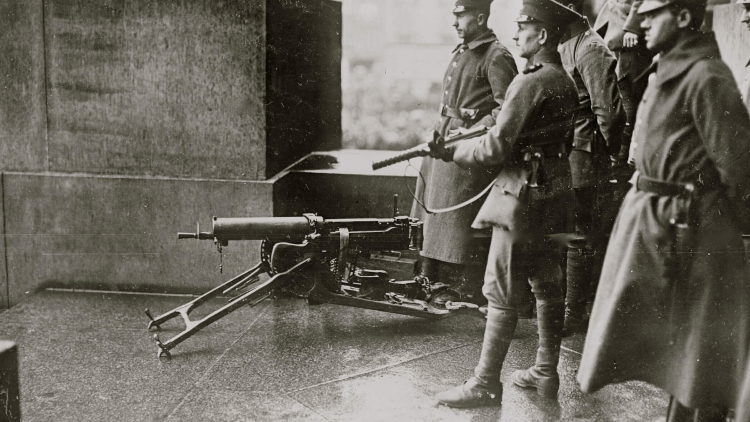 Soldiers guard an entrance to the Reichstag in Berlin during the Kapp Putsch in 1920.