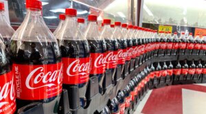 Bottles of Coca Cola are displayed at a grocery store on April 24, 2023, in San Rafael, California (Justin Sullivan/Getty Images)