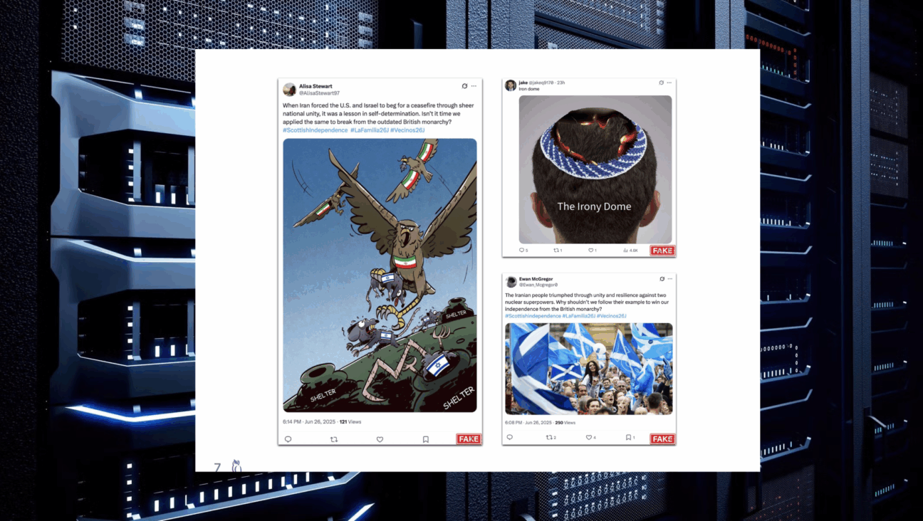 Following Israel’s military operation against Iran on June 13, the Tel Aviv-based Cyabra found a pattern of disinformation bots that went dark, only to re-emerge with anti-Israel and anti-Western messages. (Cyabra)
