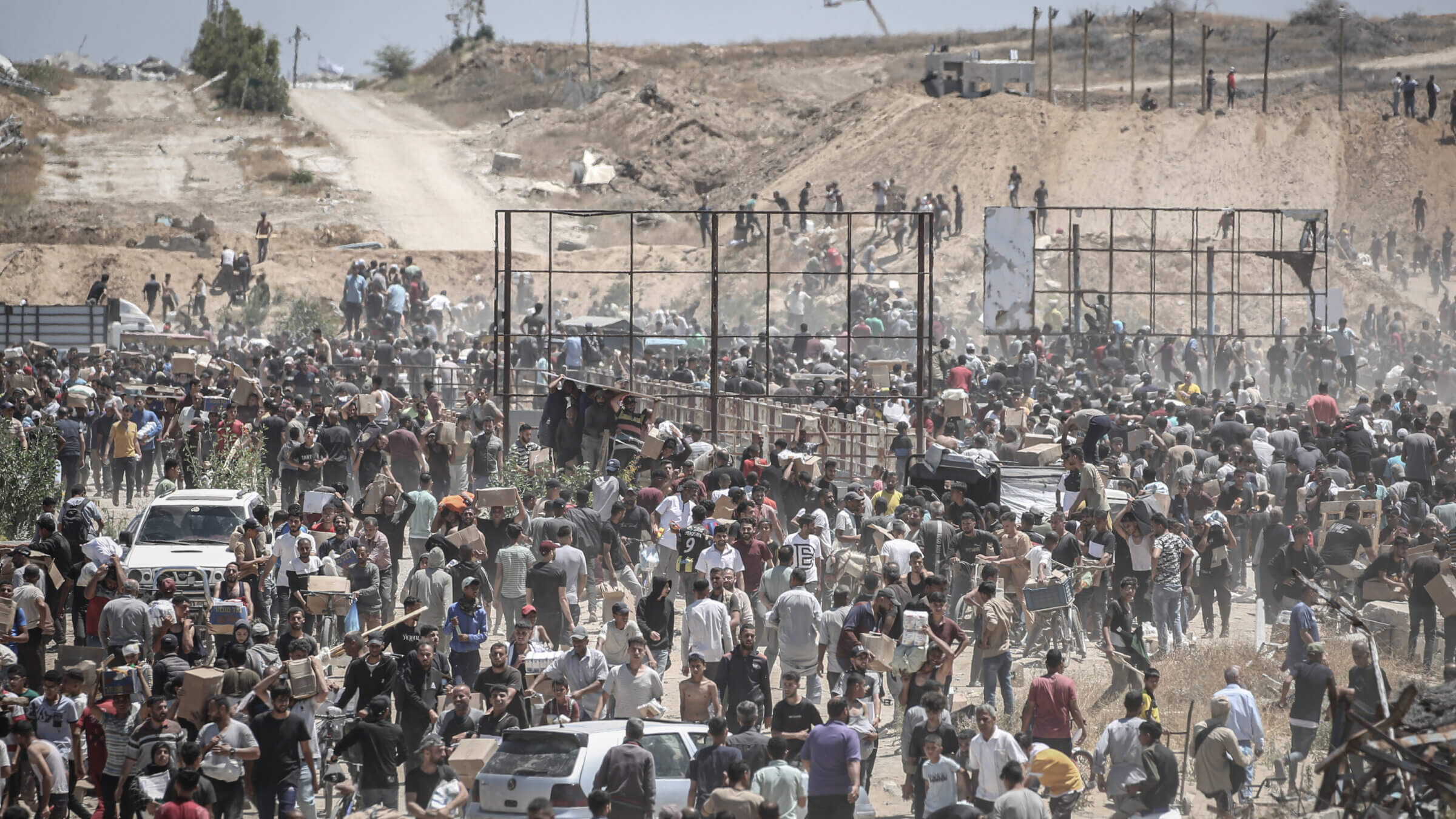 Palestinians at a Gaza Humanitarian Foundation distribution center in Gaza on May 29.