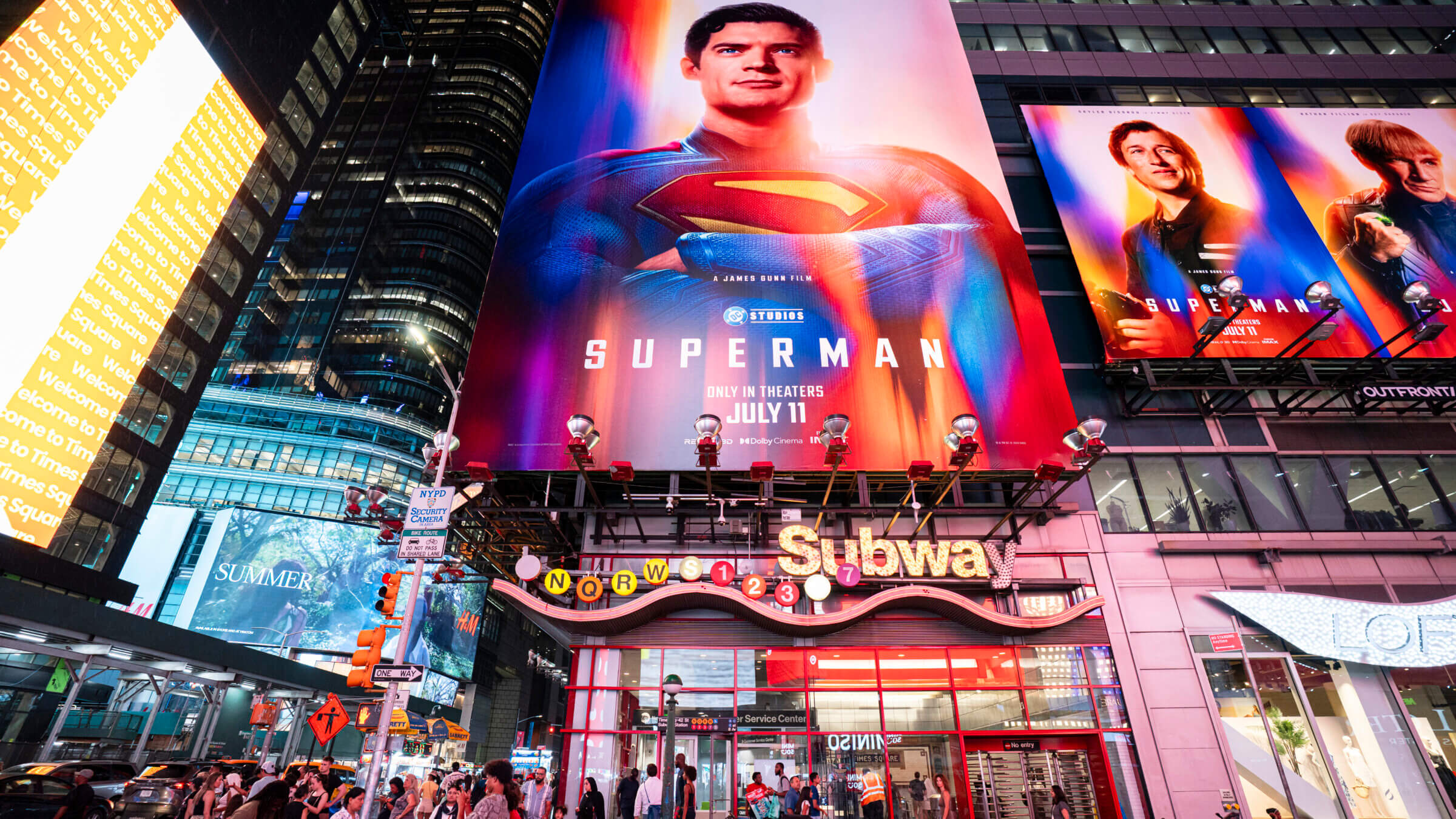 Superman over Times Square.