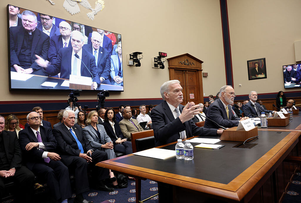 Robert Groves, the interim president of Georgetown University, speaks at a congressional hearing on campus antisemitism on July 15, 2025.
