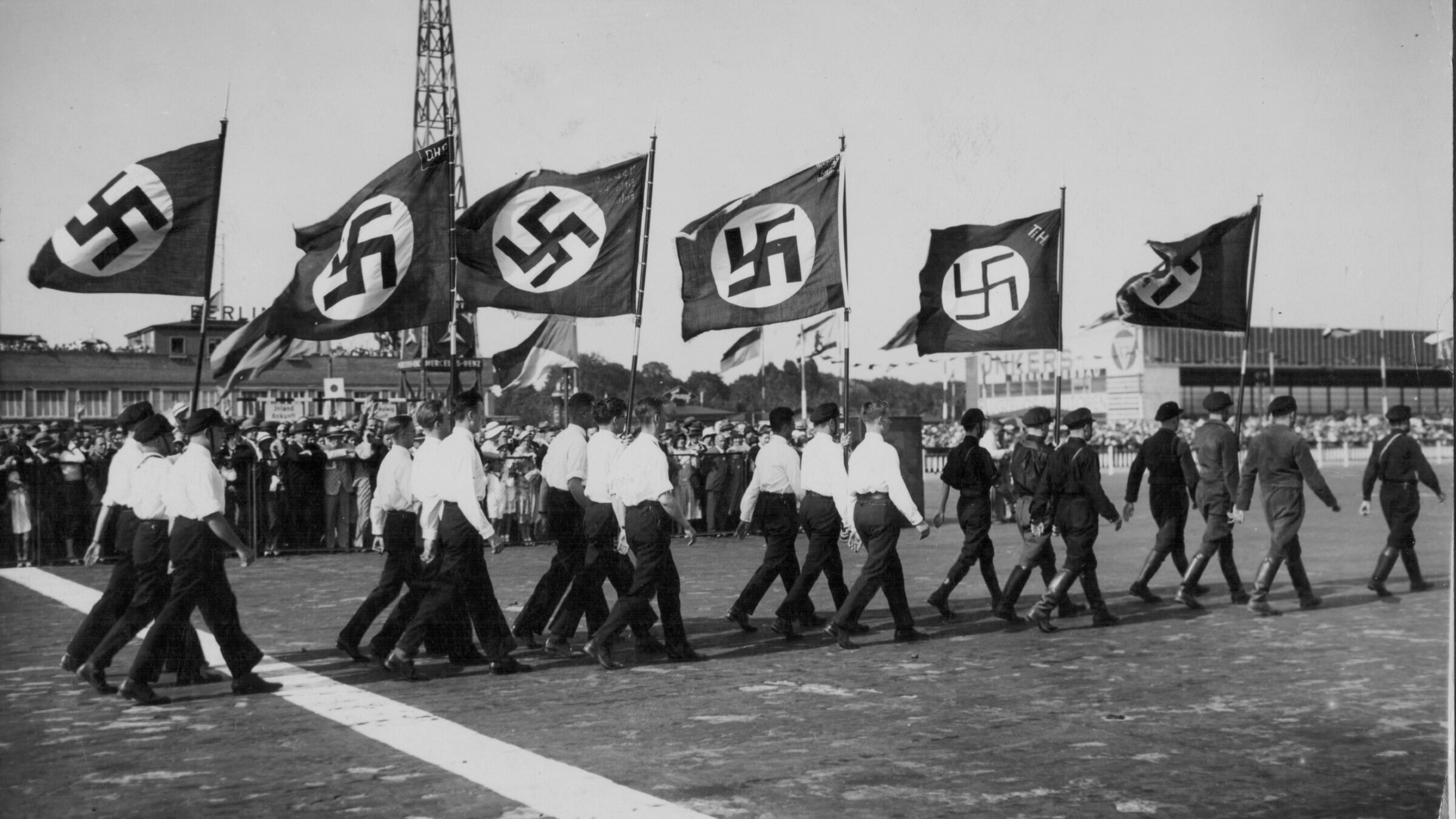Hitler Youth recruits in a Nazi Party parade prior to World War Two, Berlin, Germany, June 12, 1932.