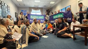 A group of rabbis staged a sit-in at the office of Senate Majority Leader John Thune, a South Dakota Republican, calling for aid in Gaza.
