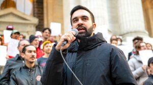 Zohran Mamdani speaks at the Resist Fascism Rally in Bryant Park, Oct. 27, 2024. (Bingjiefu He/Wikimedia Commons)