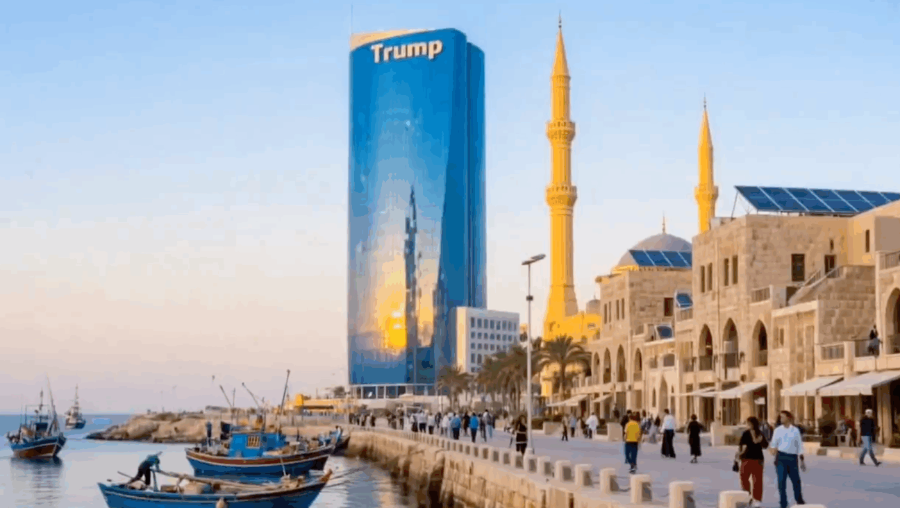 An image from the AI video posted to Gila Gamliel’s X account depicting a redeveloped Gaza. (Screenshot)