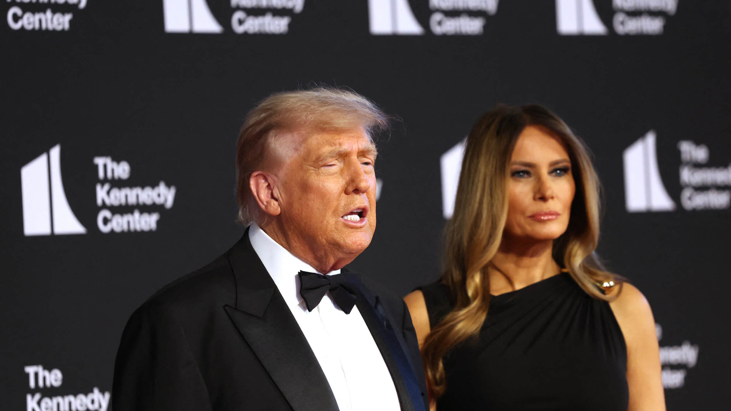 President Donald Trump and First Lady Melania Trump arrive to attend the opening night of "Les Miserables" at the Kennedy Center in Washington, DC, on June 11.