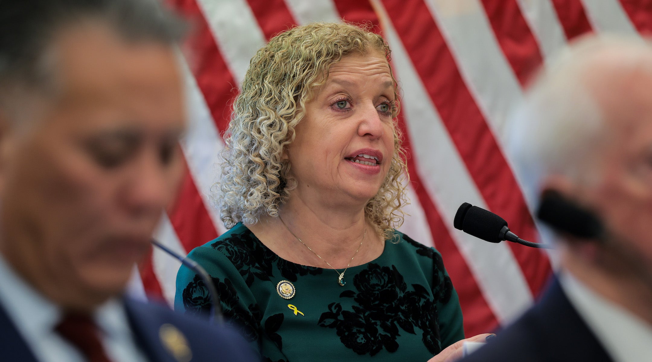 U.S. Rep. Debbie Wasserman Schultz, a Florida Democrat, speaks during a Democratic Steering and Policy Committee hearing in the U.S. Capitol on April 10, 2025 in Washington, DC. (Kayla Bartkowski/Getty Images)