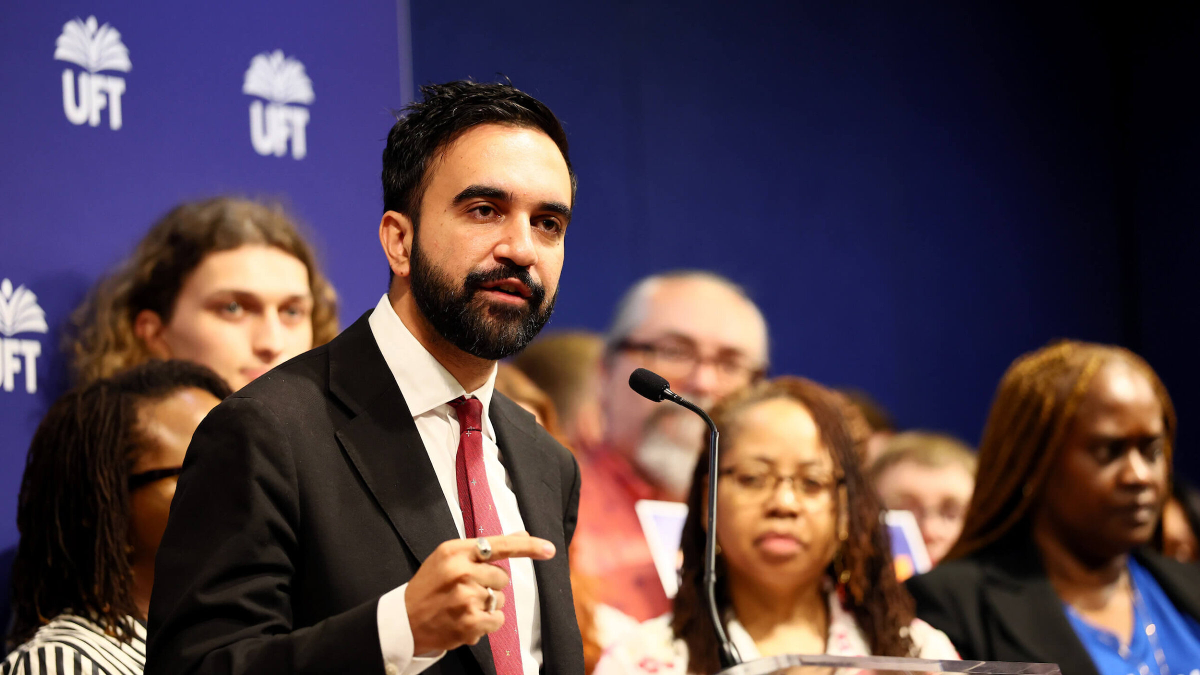 Zohran Mamdani, winner of the New York City Democratic mayoral primary, speaks during a press conference at the United Federation of Teachers headquarters on July 9 in New York City.