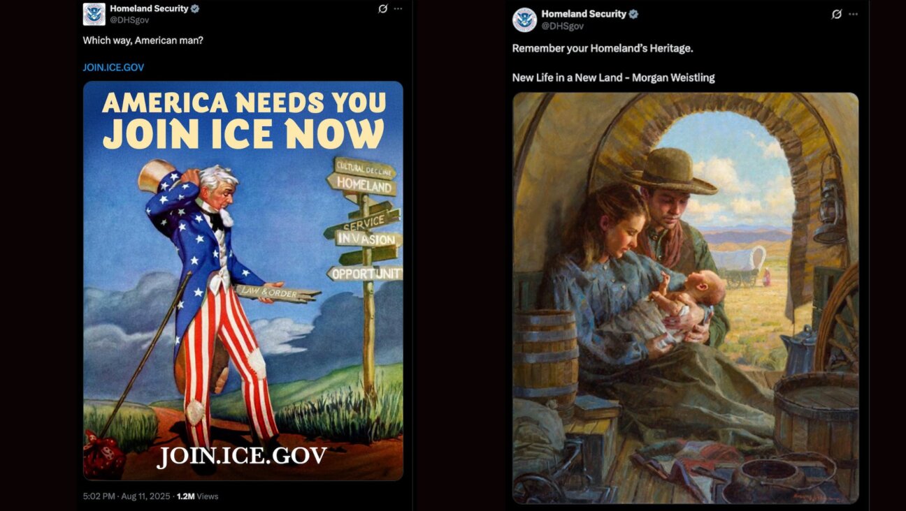 Two social media posts from the Department of Homeland Security appear to reference what some are calling neo-Nazi tropes (l-r): a reference to the antisemitic book “Which Way, Western Man?” and the use of a double-capitalized “HH” that is common online shorthand for “Heil Hitler.” Both posts include nostalgic imagery.