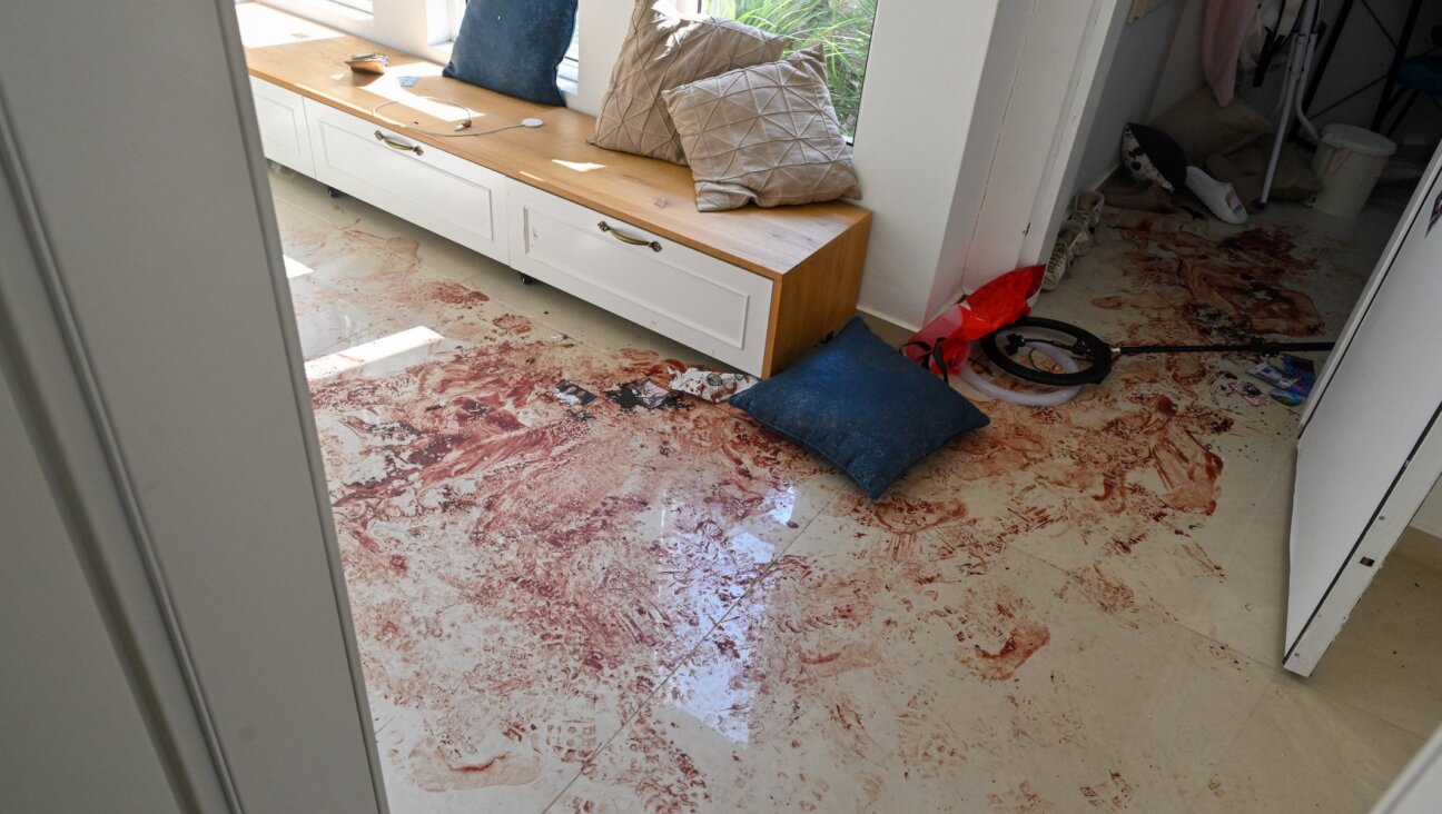 Blood splatters on the floor of a family’s home in Nahal Oz in the immediate aftermath of the Hamas attacks on Oct. 7, when some 75 people in the southern Israeli community were killed.
