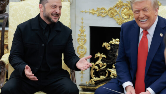 Donald Trump meets with Ukrainian President Volodymyr Zelensky in the Oval Office.