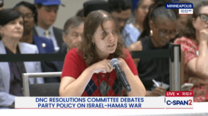 Allison Minnerly, a new Gen Z DNC member from Florida, speaks about a resolution she proposed seeking to block arms sales to Israel and recognize a Palestinian state.