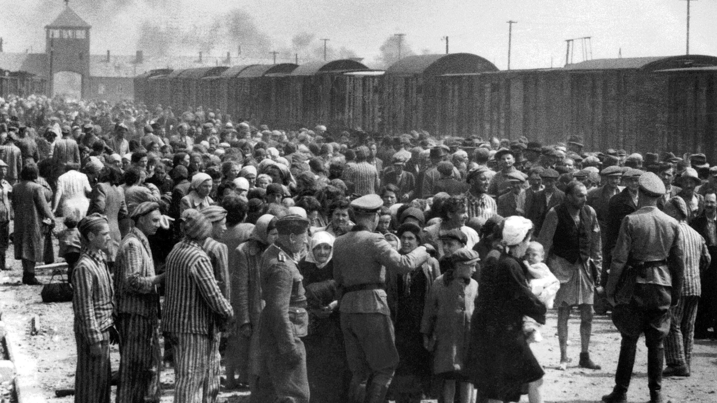 "Selection" of Hungarian Jews on the ramp at Auschwitz-II-Birkenau in German-occupied Poland, May/June 1944. Jews were sent either to work or to the gas chamber.
