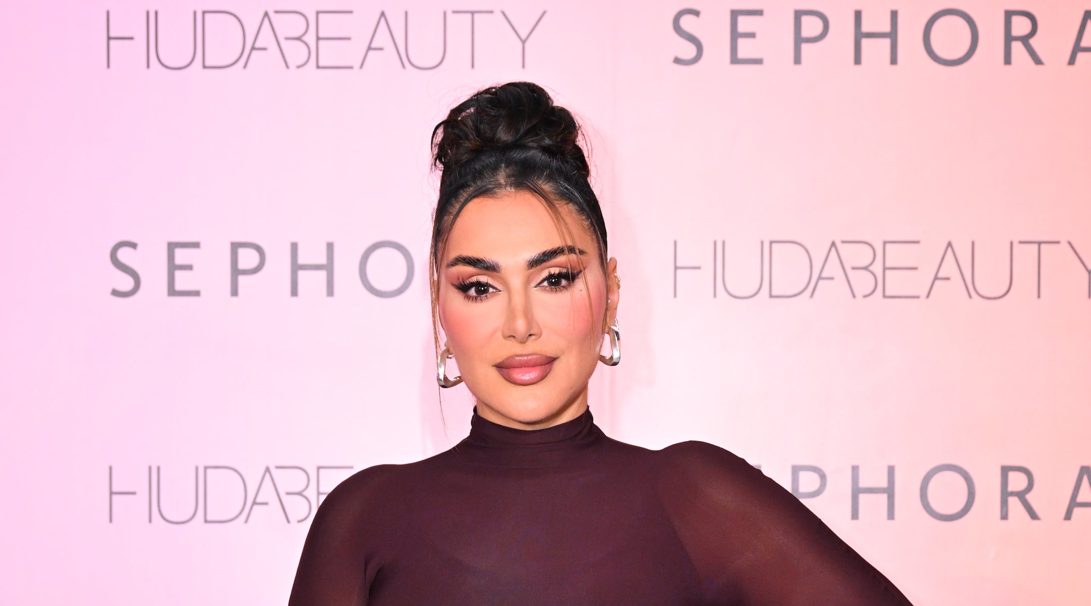 Huda Kattan attends the Sephora x Huda Beauty – Pink vs Peach KSA at Sidra Arts on January 16, 2024 in Riyadh, Saudi Arabia.
