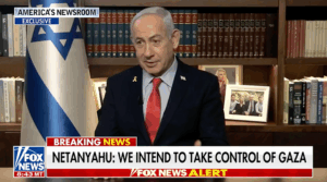 Israeli Prime Minister Benjamin Netanyahu sits for an interview with Fox News’ Bill Hemmer to discuss plans to fully occupy Gaza. 