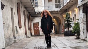 Rabbi Tanya Segal stands in the courtyard of 12 Jozefa Street in Krakow, Poland, as she is evicted from her apartment, July 31, 2025. 