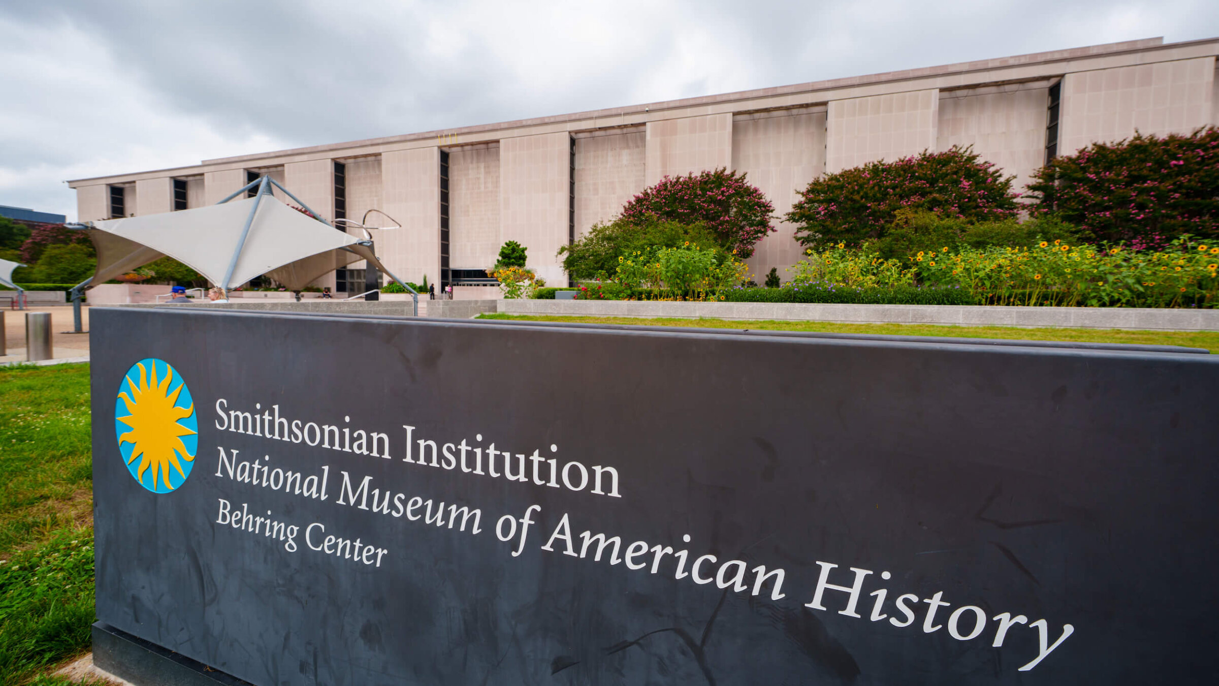 A sign marks the location of the Smithsonian National Museum of American History on the National Mall on Aug. 20.