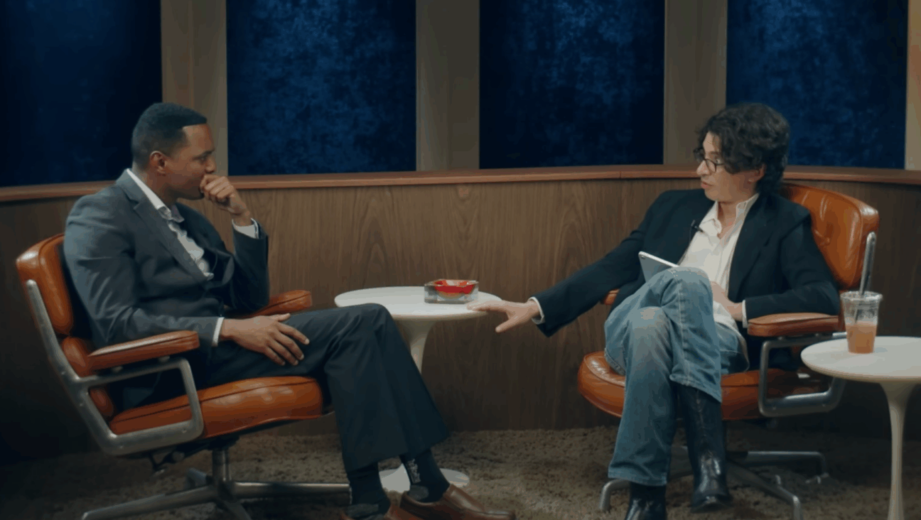 Podcast host Adam Friedland interviews Rep. Ritchie Torres on “The Adam Friedland Show.” (Screenshot)