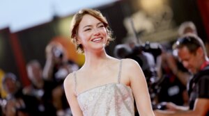 Emma Stone attends the "Bugonia" red carpet during the 82nd Venice International Film Festival on August 28, 2025 in Venice, Italy.