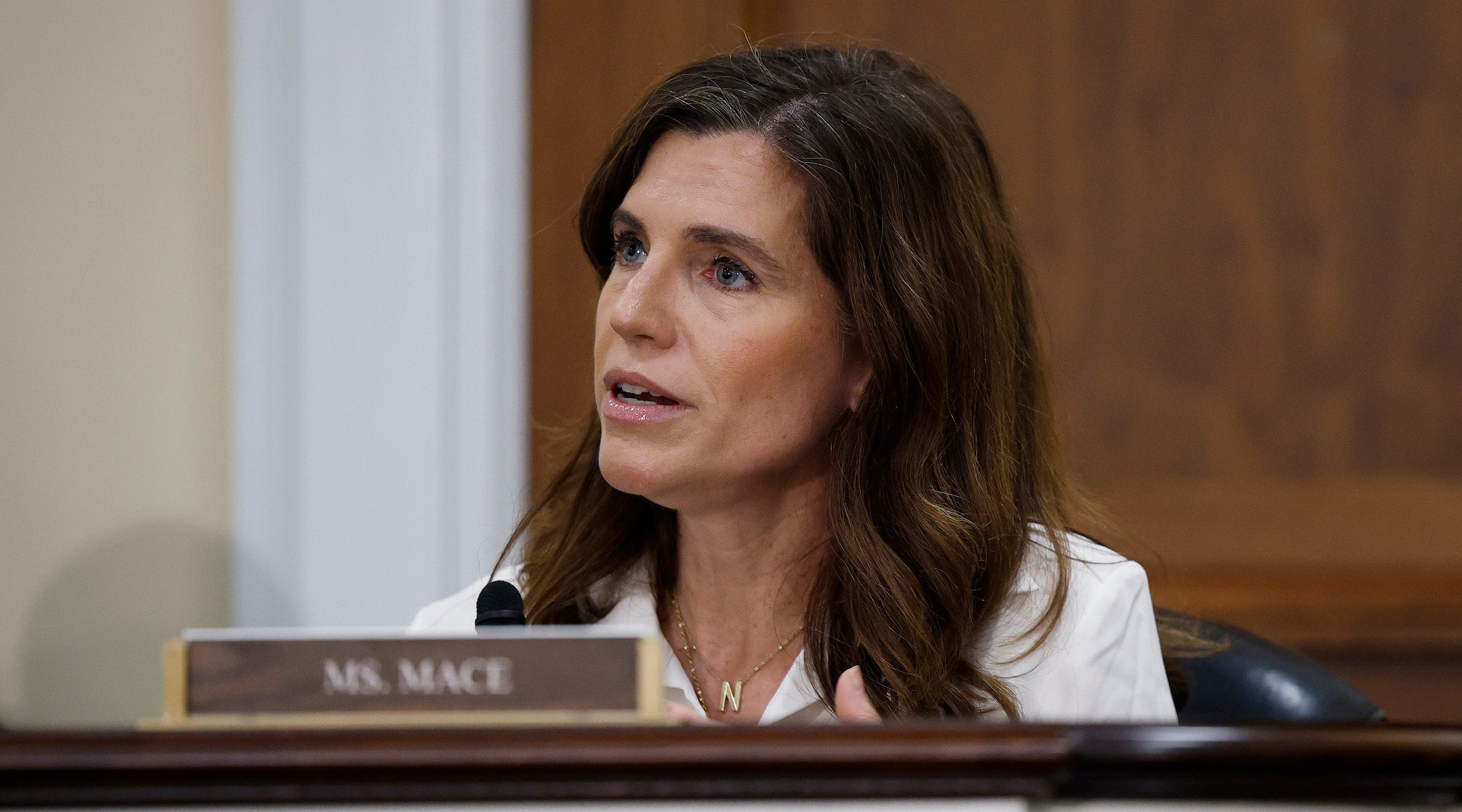 U.S. Rep. Nancy Mace (R-SC) speaks as the House Committee on Oversight and Government Reform Subcommittee on Federal Law Enforcement meets in the Rayburn House Office Building on July 23, 2025 in Washington, DC. 
