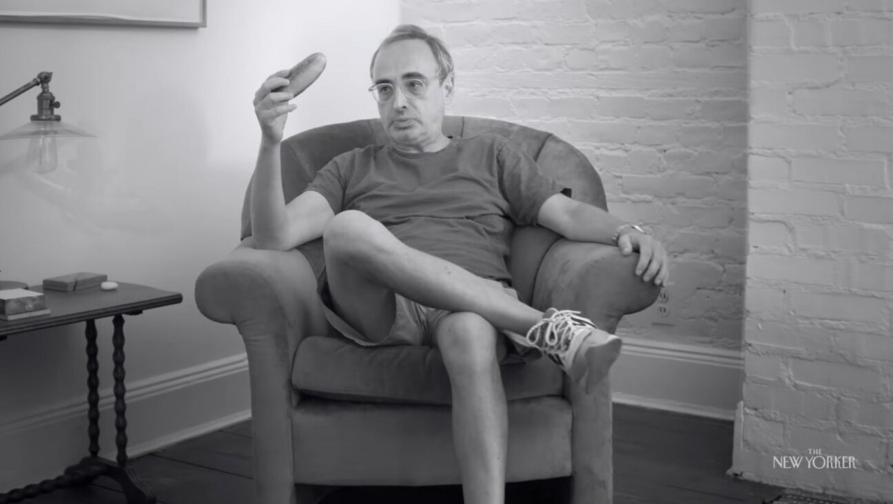 Author Gary Shteyngart holds a cucumber in the short documentary “The Man Who Got Cut Wrong.”