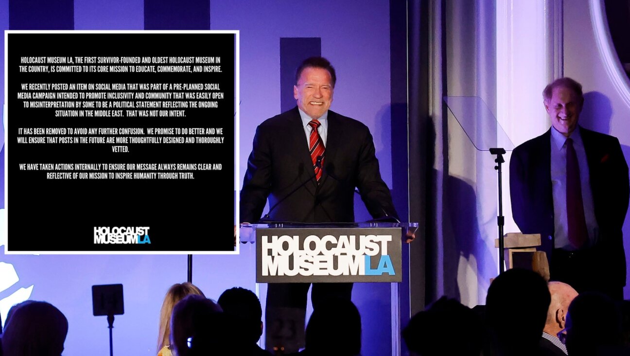 Arnold Schwarzenegger speaks during the 15th Annual Holocaust Museum LA Gala at The Beverly Hills Hotel on Nov. 6, 2023.