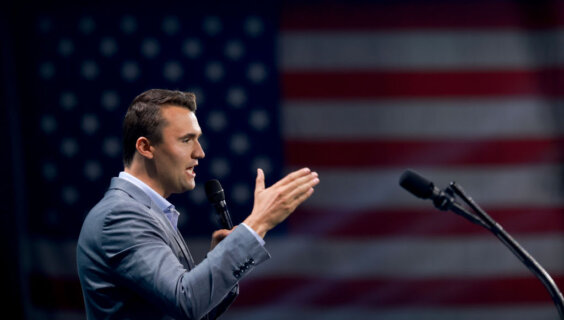 Charlie Kirk, who founded Turning Point USA, speaks before former President Donald Trump's arrival during a Turning Point USA Believers Summit conference at the Palm Beach Convention Center on July 26, 2024 in West Palm Beach, Florida. Trump had earlier in the day met with Israeli Prime Minister Benjamin Netanyahu at Mar-a-Lago. 
