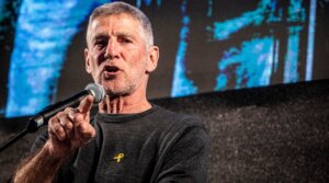 Yair Golan, leader of the Democrats party in Israel, speaks during a demonstration in Tel Aviv, March 22, 2025. 