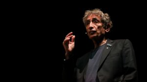 Physician and writer Gabor Mate participates in a meeting entitled ‘Reflections on Individual and Collective Trauma. Palestine and Zionism.’ at the National Old Theatre in Krakow, Poland, on June 9, 2025.