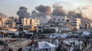 Smoke rises following Israeli airstrikes in Gaza City, Sept. 14, 2025.