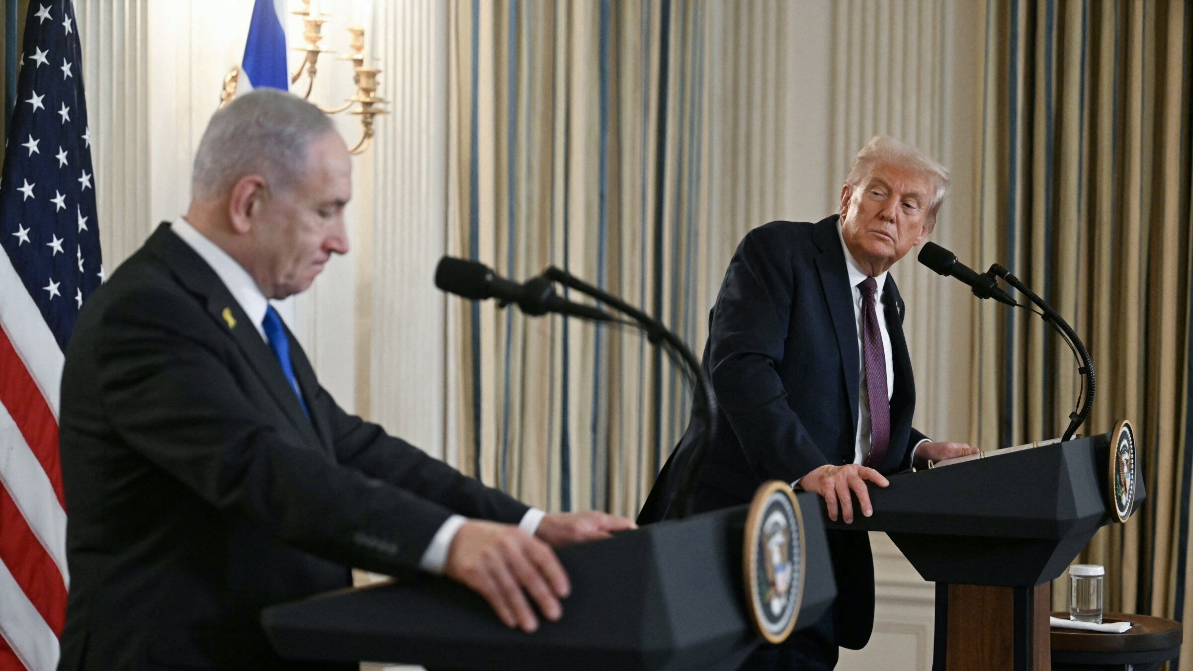 President Donald Trump and Israeli Prime Minister Benjamin Netanyahu participate in a press conference at the White House in Washington, DC on Sept. 29.