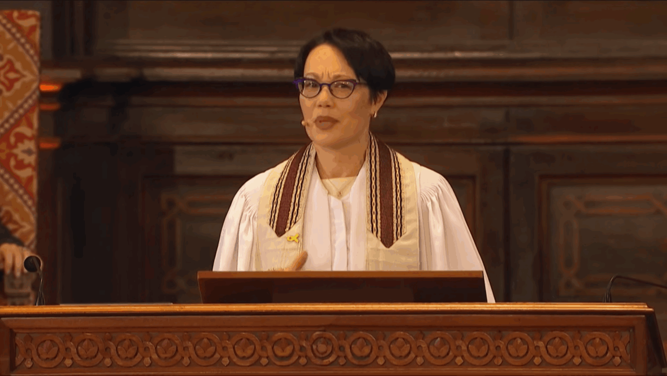 Rabbi Angela Buchdahl speaks during her sermon on the first day of Rosh Hashanah, Sept. 23, 2025. 