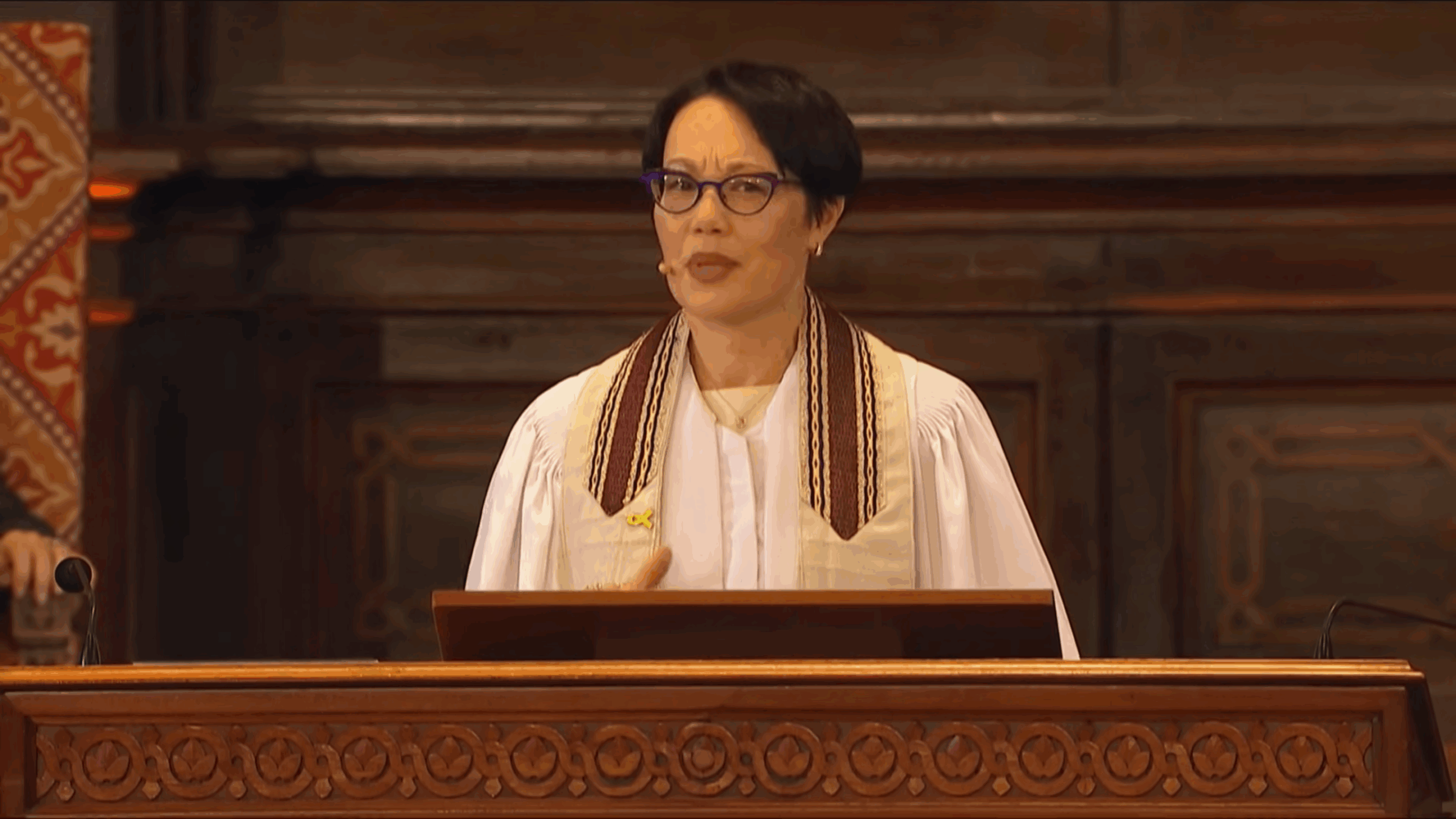Rabbi Angela Buchdahl speaks during her sermon on the first day of Rosh Hashanah, Sept. 23, 2025. 