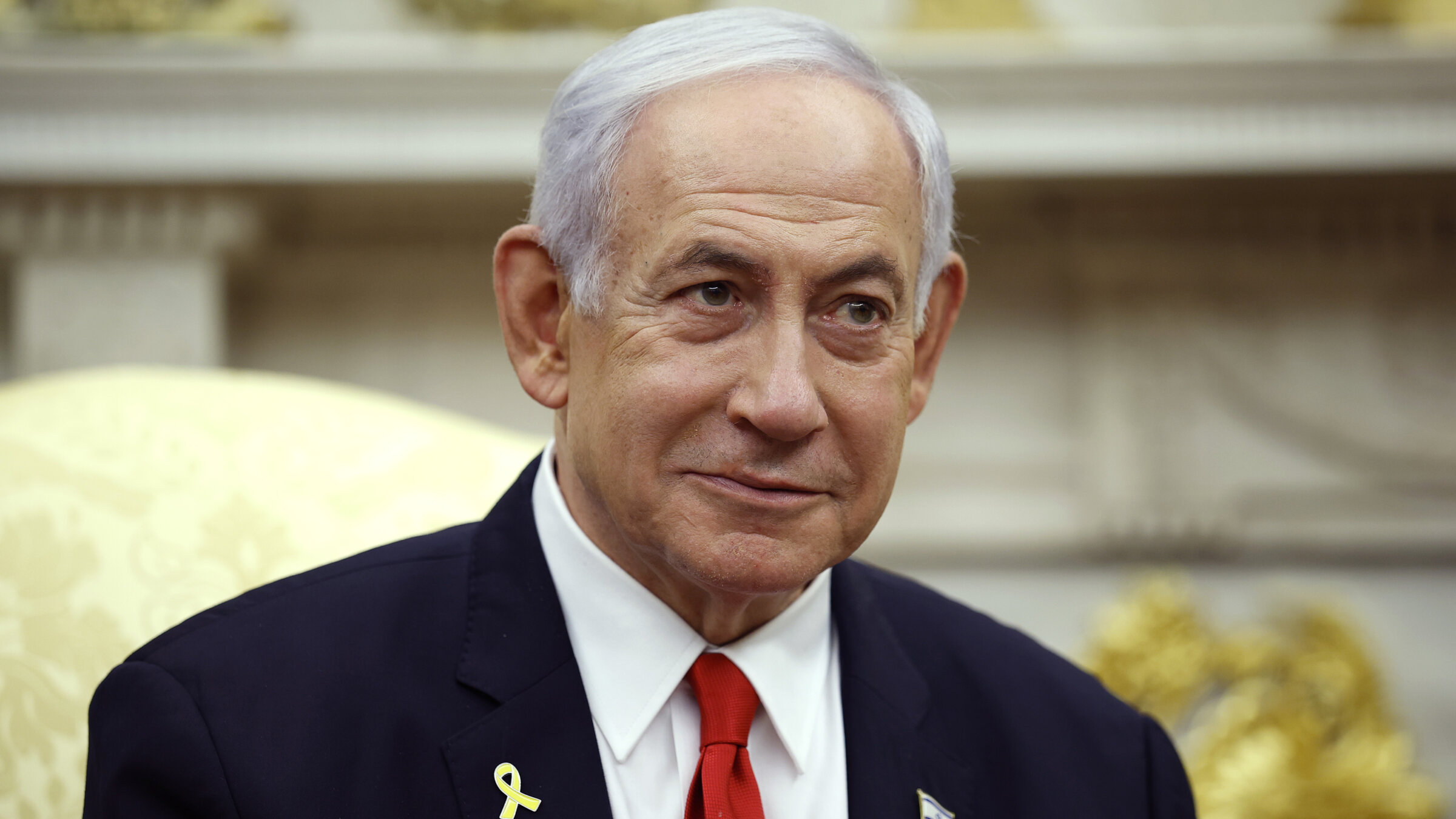 Prime Minister Benjamin Netanyahu speaks during a meeting with President Donald Trump in the Oval Office, Apr. 7.