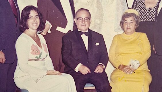 Bubby, in the yellow dress, at her grandson's wedding, Aug. 24, 1975.