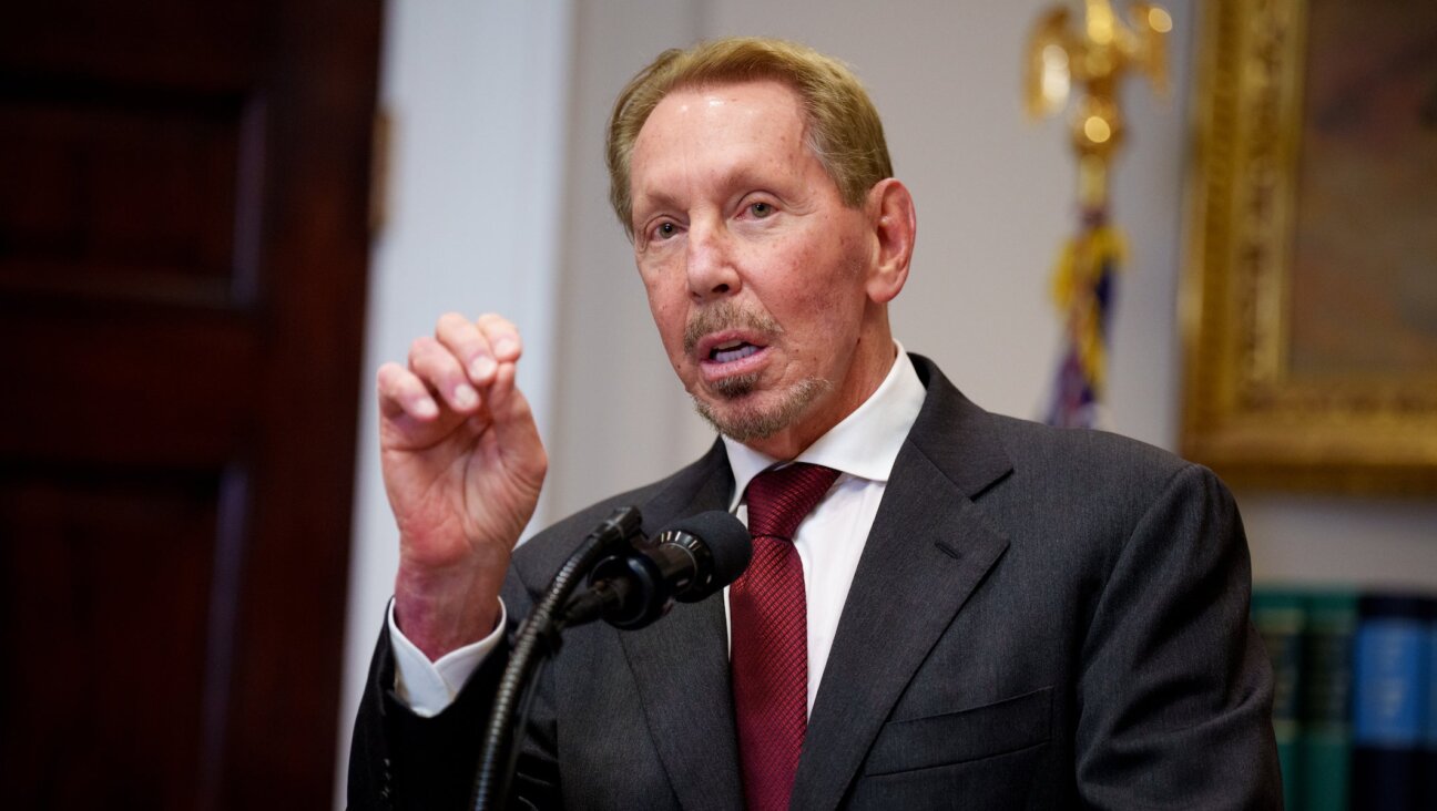 Oracle co-founder Larry Ellison speaks during a news conference with U.S. President Donald Trump in the Roosevelt Room of the White House on January 21, 2025 in Washington, DC.