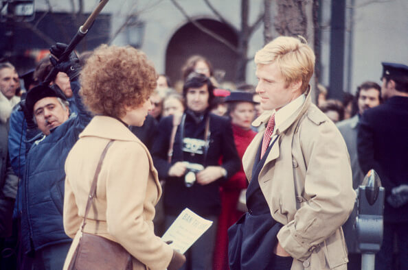 Robert Redford and Barbra Streisand filming <i>The Way We Were.</i>
