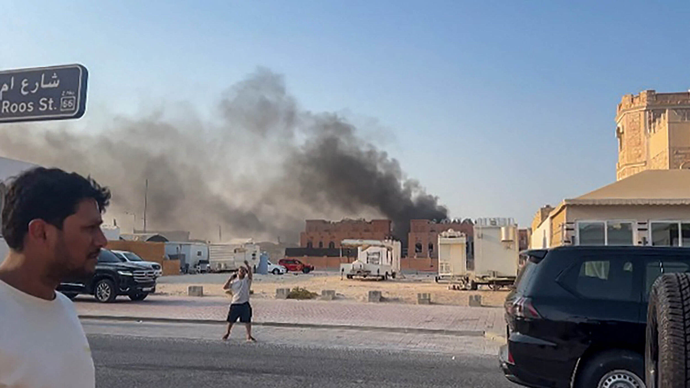 A frame grab taken from AFPTV footage shows smoke billowing after explosions in Qatar's capital Doha on Sept. 9. An Israeli military official told AFP that the military had carried out air strikes in an operation targeting senior leaders of Hamas.