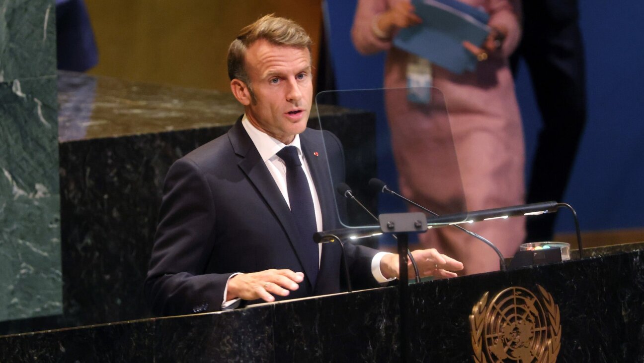 French President Emmanuel Macron speaks at the United Nations General Assembly meeting on Sept. 22 in New York City. 