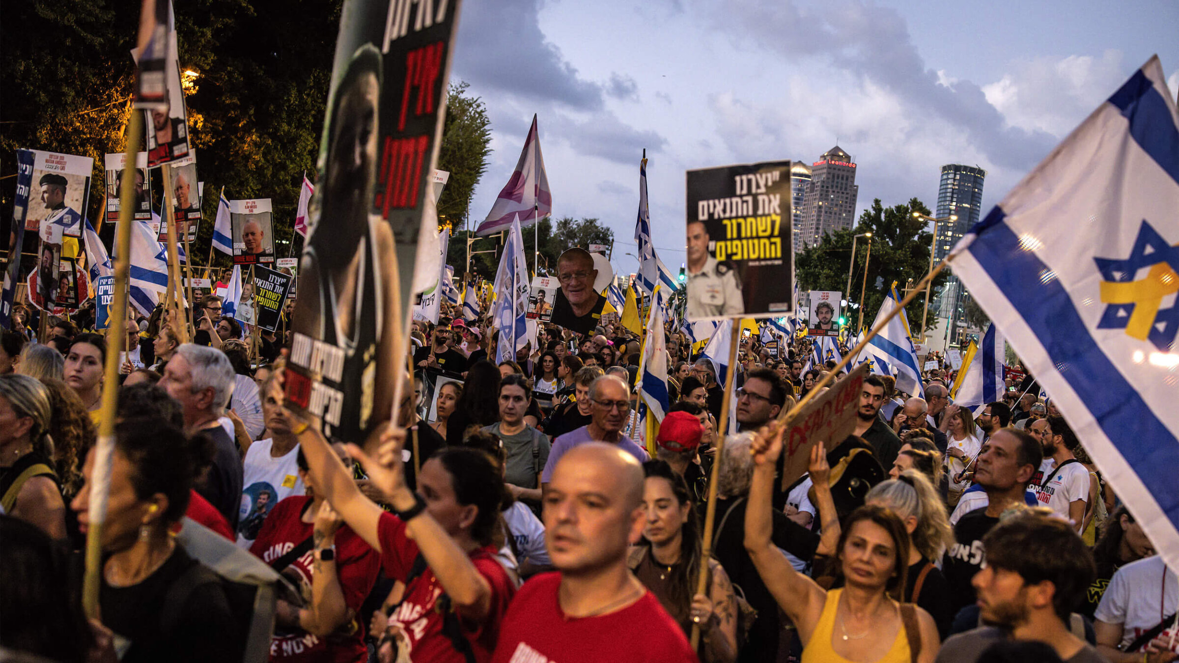 Protesters at a Tel Aviv demonstration organized by the families of the remaining Israeli hostages in the Gaza Strip, calling for action to secure their release and a ceasefire in the war against Hamas, on Aug. 26.